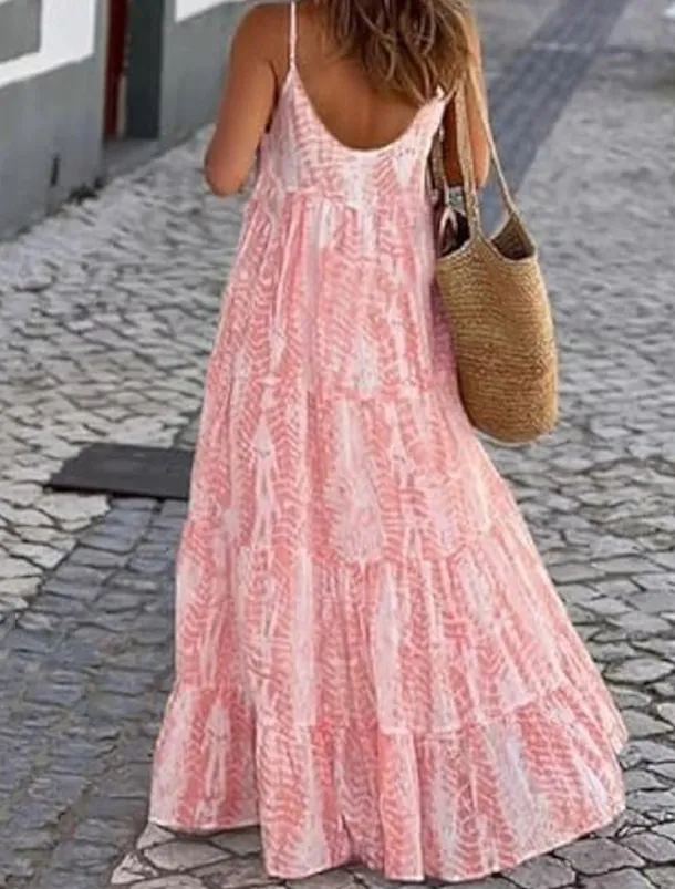 Women's Long Dress Maxi Dress Casual Dress Swing Dress Slip Dress Boho Dress Fashion Outdoor Party Holiday Regular Fit Tie Dye Sleeveless Spaghetti Strap Black Pink Green Summer