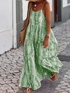 Women's Long Dress Maxi Dress Casual Dress Swing Dress Slip Dress Boho Dress Fashion Outdoor Party Holiday Regular Fit Tie Dye Sleeveless Spaghetti Strap Black Pink Green Summer