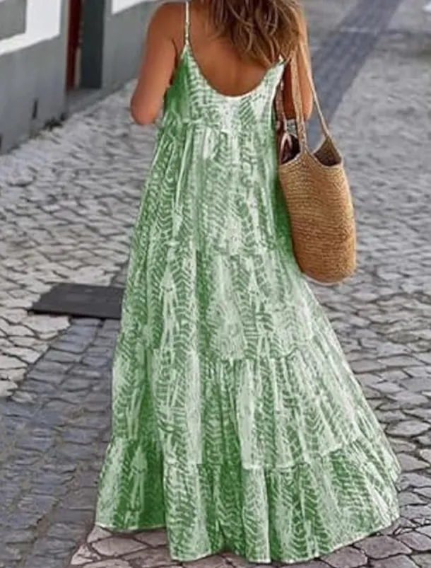 Women's Long Dress Maxi Dress Casual Dress Swing Dress Slip Dress Boho Dress Fashion Outdoor Party Holiday Regular Fit Tie Dye Sleeveless Spaghetti Strap Black Pink Green Summer