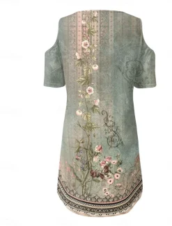 Women's Long Dress Maxi Dress A Line Dress Boho Dress Elegant Stylish Casual Vacation Daily Regular Fit Floral Short Sleeve V Neck Red Blue Purple Green Summer Spring