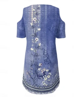 Women's Long Dress Maxi Dress A Line Dress Boho Dress Elegant Stylish Casual Vacation Daily Regular Fit Floral Short Sleeve V Neck Red Blue Purple Green Summer Spring