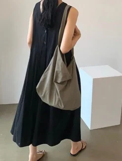 Women's Long Dress Maxi Dress Linen-Inspired Dresses Casual Dress Stylish Casual Vacation Daily Date Regular Fit Plain Sleeveless V Neck Black Blue Apricot Summer Spring