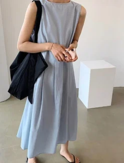 Women's Long Dress Maxi Dress Linen-Inspired Dresses Casual Dress Stylish Casual Vacation Daily Date Regular Fit Plain Sleeveless V Neck Black Blue Apricot Summer Spring
