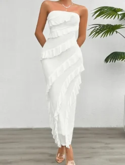 Women's Long Dress Maxi Dress White Dress Prom Dress Party Dress Cocktail Dress Fashion Modern Festival Dress Wedding Party Special Occasion Regular Fit Plain Sleeveless Strapless White Pink Blue