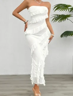 Women's Long Dress Maxi Dress White Dress Prom Dress Party Dress Cocktail Dress Fashion Modern Festival Dress Wedding Party Special Occasion Regular Fit Plain Sleeveless Strapless White Pink Blue