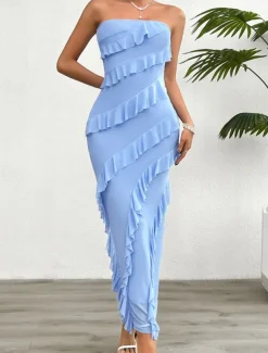 Women's Long Dress Maxi Dress White Dress Prom Dress Party Dress Cocktail Dress Fashion Modern Festival Dress Wedding Party Special Occasion Regular Fit Plain Sleeveless Strapless White Pink Blue