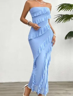 Women's Long Dress Maxi Dress White Dress Prom Dress Party Dress Cocktail Dress Fashion Modern Festival Dress Wedding Party Special Occasion Regular Fit Plain Sleeveless Strapless White Pink Blue