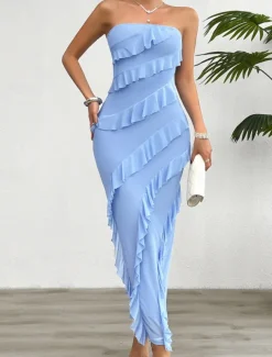 Women's Long Dress Maxi Dress White Dress Prom Dress Party Dress Cocktail Dress Fashion Modern Festival Dress Wedding Party Special Occasion Regular Fit Plain Sleeveless Strapless White Pink Blue