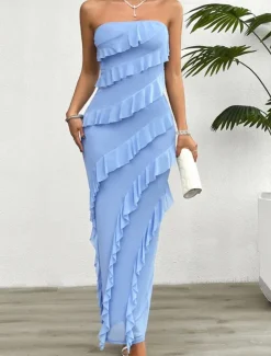 Women's Long Dress Maxi Dress White Dress Prom Dress Party Dress Cocktail Dress Fashion Modern Festival Dress Wedding Party Special Occasion Regular Fit Plain Sleeveless Strapless White Pink Blue