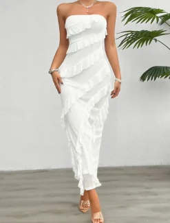 Women's Long Dress Maxi Dress White Dress Prom Dress Party Dress Cocktail Dress Fashion Modern Festival Dress Wedding Party Special Occasion Regular Fit Plain Sleeveless Strapless White Pink Blue