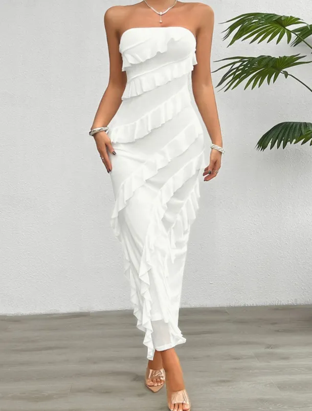 Women's Long Dress Maxi Dress White Dress Prom Dress Party Dress Cocktail Dress Fashion Modern Festival Dress Wedding Party Special Occasion Regular Fit Plain Sleeveless Strapless White Pink Blue