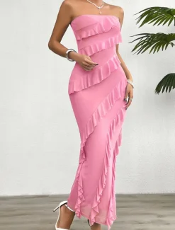 Women's Long Dress Maxi Dress White Dress Prom Dress Party Dress Cocktail Dress Fashion Modern Festival Dress Wedding Party Special Occasion Regular Fit Plain Sleeveless Strapless White Pink Blue