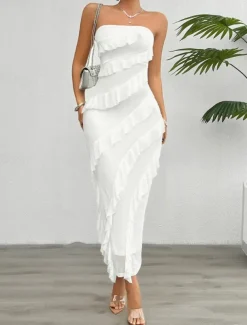 Women's Long Dress Maxi Dress White Dress Prom Dress Party Dress Cocktail Dress Fashion Modern Festival Dress Wedding Party Special Occasion Regular Fit Plain Sleeveless Strapless White Pink Blue