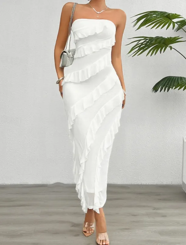 Women's Long Dress Maxi Dress White Dress Prom Dress Party Dress Cocktail Dress Fashion Modern Festival Dress Wedding Party Special Occasion Regular Fit Plain Sleeveless Strapless White Pink Blue