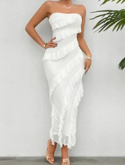 Women's Long Dress Maxi Dress White Dress Prom Dress Party Dress Cocktail Dress Fashion Modern Festival Dress Wedding Party Special Occasion Regular Fit Plain Sleeveless Strapless White Pink Blue