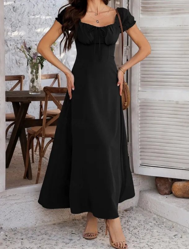 Women's Long Dress Maxi Dress White Dress Casual Dress Swing Dress Summer Dress Fashion Modern Elegant Dress Daily Date Weekend Regular Fit Plain Short Sleeve Square Neck Black White Yellow Navy Blue