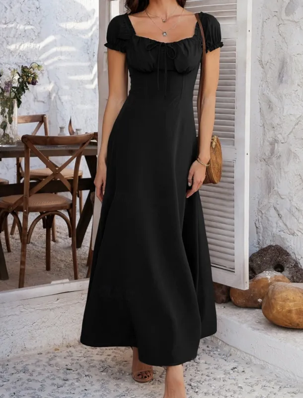Women's Long Dress Maxi Dress White Dress Casual Dress Swing Dress Summer Dress Fashion Modern Elegant Dress Daily Date Weekend Regular Fit Plain Short Sleeve Square Neck Black White Yellow Navy Blue