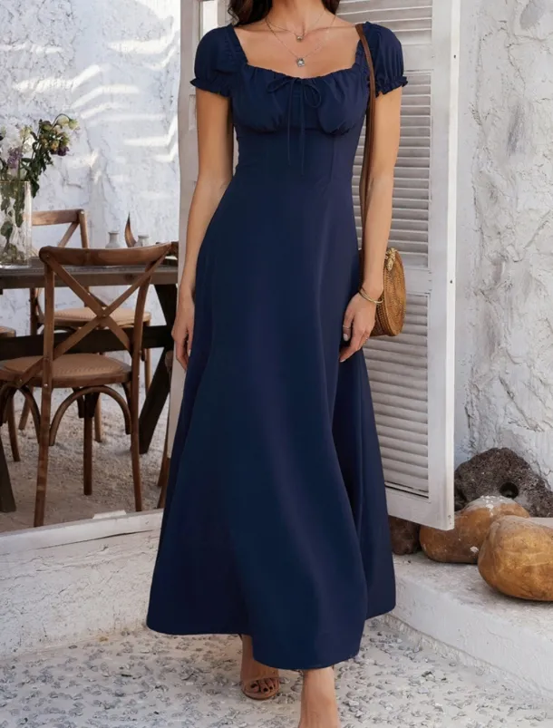 Women's Long Dress Maxi Dress White Dress Casual Dress Swing Dress Summer Dress Fashion Modern Elegant Dress Daily Date Weekend Regular Fit Plain Short Sleeve Square Neck Black White Yellow Navy Blue
