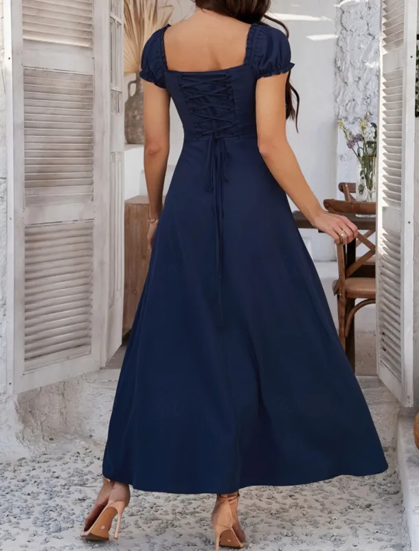 Women's Long Dress Maxi Dress White Dress Casual Dress Swing Dress Summer Dress Fashion Modern Elegant Dress Daily Date Weekend Regular Fit Plain Short Sleeve Square Neck Black White Yellow Navy Blue