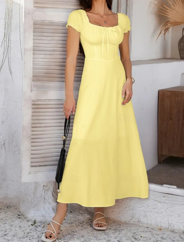 Women's Long Dress Maxi Dress White Dress Casual Dress Swing Dress Summer Dress Fashion Modern Elegant Dress Daily Date Weekend Regular Fit Plain Short Sleeve Square Neck Black White Yellow Navy Blue