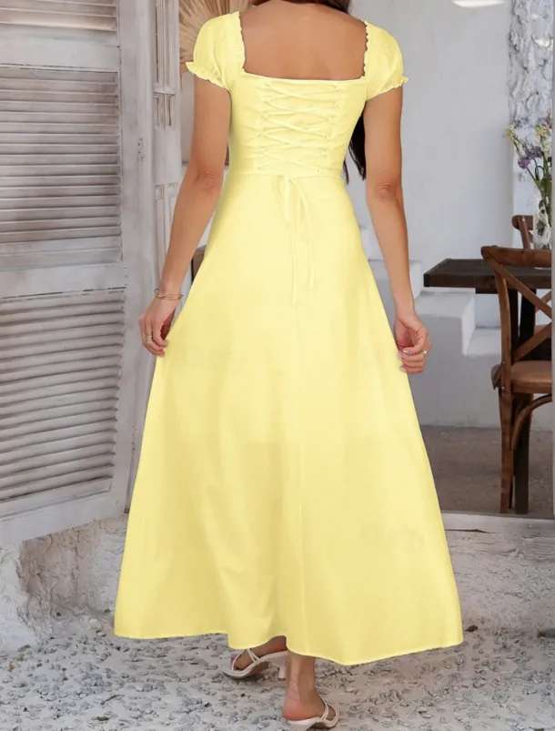 Women's Long Dress Maxi Dress White Dress Casual Dress Swing Dress Summer Dress Fashion Modern Elegant Dress Daily Date Weekend Regular Fit Plain Short Sleeve Square Neck Black White Yellow Navy Blue