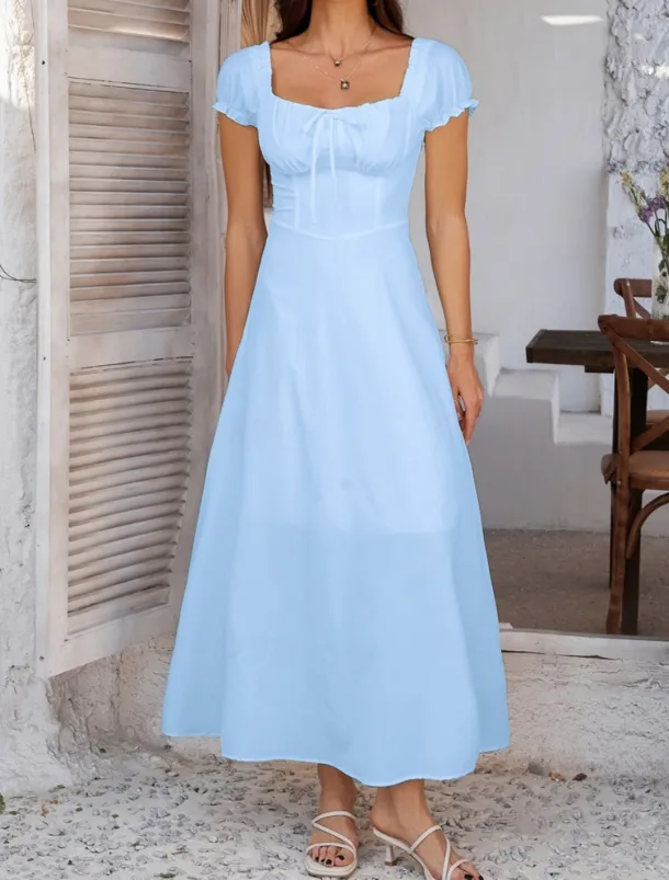 Women's Long Dress Maxi Dress White Dress Casual Dress Swing Dress Summer Dress Fashion Modern Elegant Dress Daily Date Weekend Regular Fit Plain Short Sleeve Square Neck Black White Yellow Navy Blue