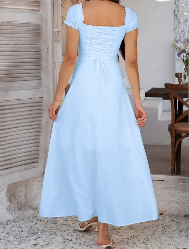 Women's Long Dress Maxi Dress White Dress Casual Dress Swing Dress Summer Dress Fashion Modern Elegant Dress Daily Date Weekend Regular Fit Plain Short Sleeve Square Neck Black White Yellow Navy Blue