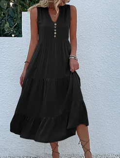 Women's Long Dress Maxi Dress Casual Dress Tank Dress Elegant Stylish Basic Vacation Daily Regular Fit Plain Sleeveless V Neck Black Blue Green Apricot Summer Spring