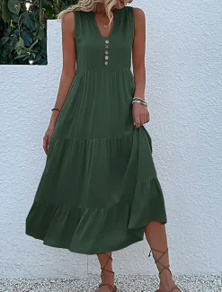 Women's Long Dress Maxi Dress Casual Dress Tank Dress Elegant Stylish Basic Vacation Daily Regular Fit Plain Sleeveless V Neck Black Blue Green Apricot Summer Spring