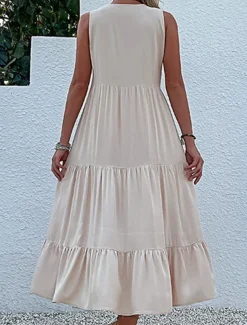 Women's Long Dress Maxi Dress Casual Dress Tank Dress Elegant Stylish Basic Vacation Daily Regular Fit Plain Sleeveless V Neck Black Blue Green Apricot Summer Spring