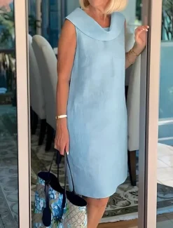 Women's Long Dress Maxi Dress Cotton Linen Dresses Casual Dress Elegant Stylish Basic Vacation Party Work Regular Fit Plain Sleeveless Shirt Collar Black Yellow Pink Blue Summer Spring