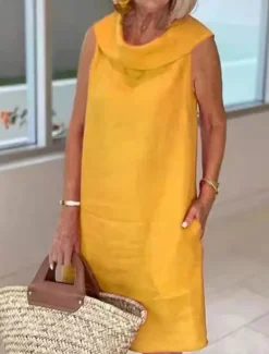 Women's Long Dress Maxi Dress Cotton Linen Dresses Casual Dress Elegant Stylish Basic Vacation Party Work Regular Fit Plain Sleeveless Shirt Collar Black Yellow Pink Blue Summer Spring
