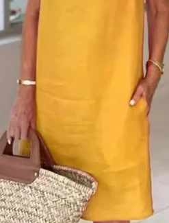 Women's Long Dress Maxi Dress Cotton Linen Dresses Casual Dress Elegant Stylish Basic Vacation Party Work Regular Fit Plain Sleeveless Shirt Collar Black Yellow Pink Blue Summer Spring