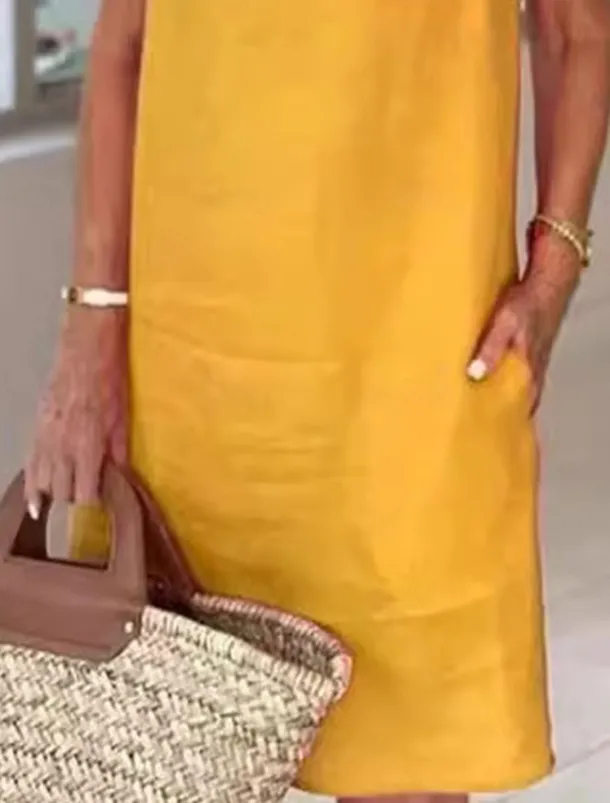 Women's Long Dress Maxi Dress Cotton Linen Dresses Casual Dress Elegant Stylish Basic Vacation Party Work Regular Fit Plain Sleeveless Shirt Collar Black Yellow Pink Blue Summer Spring