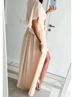 Women's Long Dress Maxi Dress Formal Dress Fashion Flare Cuff Sleeve Party Date Regular Fit Plain Short Sleeve V Neck Black Red Blue Khaki Summer