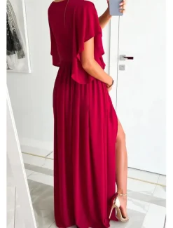 Women's Long Dress Maxi Dress Formal Dress Fashion Flare Cuff Sleeve Party Date Regular Fit Plain Short Sleeve V Neck Black Red Blue Khaki Summer
