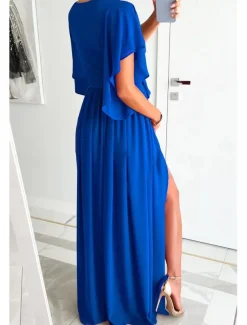 Women's Long Dress Maxi Dress Formal Dress Fashion Flare Cuff Sleeve Party Date Regular Fit Plain Short Sleeve V Neck Black Red Blue Khaki Summer