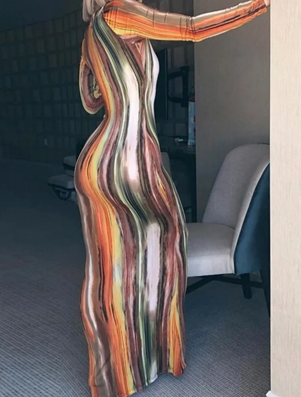 Women's Long Dress Maxi Dress Casual Dress Boho Dress Fashion Modern Outdoor Holiday Date Regular Fit Striped Long Sleeve Deep V Orange Green Gray Summer Spring