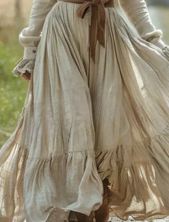 Women's Long Dress Maxi Dress Casual Dress Swing Dress Summer Dress Boho Dress Vintage Vacation Daily Holiday Regular Fit Pure Color Long Sleeve V Neck Beige Summer