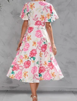 Women's Long Dress Maxi Dress Casual Dress Stylish Casual Vacation Daily Regular Fit Floral Short Sleeve V Neck Yellow Pink Summer Spring