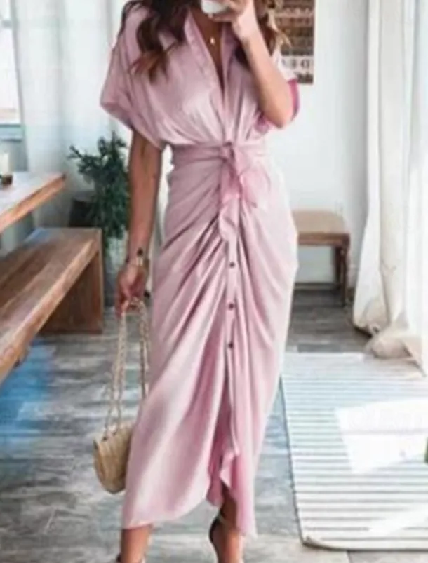 Women's Long Dress Maxi Dress Shirt Dress Casual Dress Summer Dress Stylish Sexy Vacation Daily Date Regular Fit Floral Graphic Short Sleeve Lapel Black Pink Red Blue Summer Spring