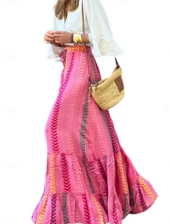 Women's Long Skirt Maxi Skirts Irregular Hem Graphic Vacation Beach Summer Bohemia Rose Red
