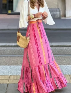 Women's Long Skirt Maxi Skirts Irregular Hem Graphic Vacation Beach Summer Bohemia Rose Red