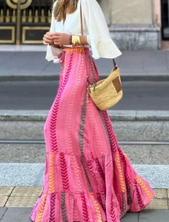 Women's Long Skirt Maxi Skirts Irregular Hem Graphic Vacation Beach Summer Bohemia Rose Red