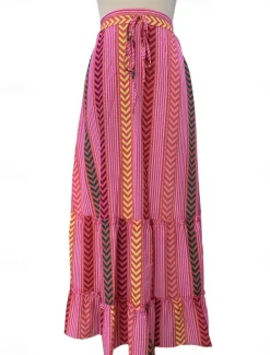 Women's Long Skirt Maxi Skirts Irregular Hem Graphic Vacation Beach Summer Bohemia Rose Red