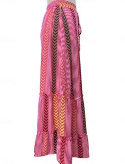 Women's Long Skirt Maxi Skirts Irregular Hem Graphic Vacation Beach Summer Bohemia Rose Red