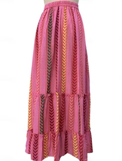 Women's Long Skirt Maxi Skirts Irregular Hem Graphic Vacation Beach Summer Bohemia Rose Red