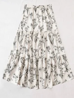 Women's Long Skirt Maxi Skirts Patchwork Floral Graphic Vacation Date Summer Elegant White