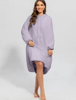 Women's Loungewear Nightshirt Dress Pure Color Casual Comfort Soft Home Daily Going out Coral Fleece Coral Velvet Warm Hoodie Long Sleeve Fall Winter Home Outfits