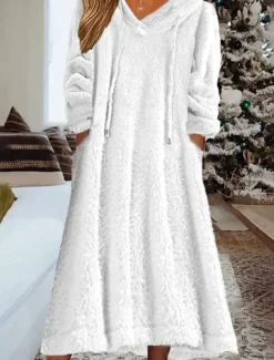 Women's Loungewear Nightshirt Dress Pure Color Casual Comfort Soft Home Daily Going out Coral Fleece Coral Velvet Warm Hoodie Long Sleeve Fall Winter Home Outfits